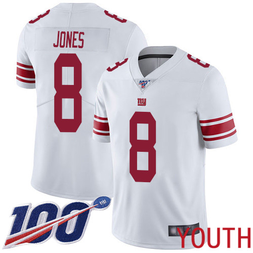 Youth New York Giants #8 Daniel Jones White Vapor Untouchable Limited Player 100th Season Football NFL Jersey->youth nfl jersey->Youth Jersey